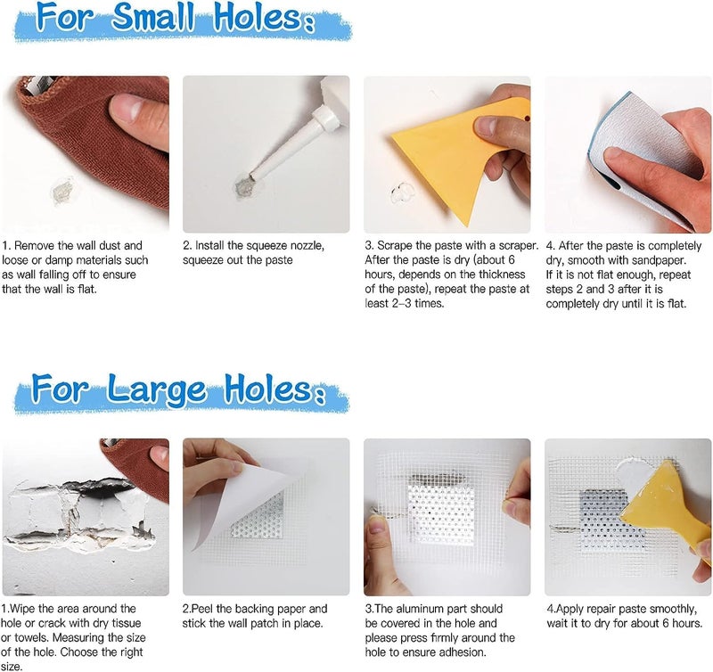 SEISSO Wall Repair Paste Kit, 2x250g Wall Mending Agent with Wall Repair Patch*4 and Scraper, Spackle Drywall Repair Kit for Hole Filler, Effective Repair of Scratches, Holes, Cracks and Wall Graffiti - Image 5